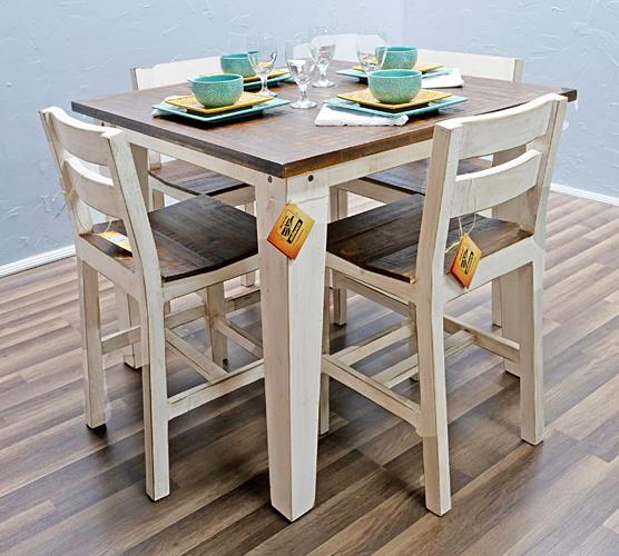 Million Dollar Rustic Weather White & Coffee Top Pub Table & Chairs
