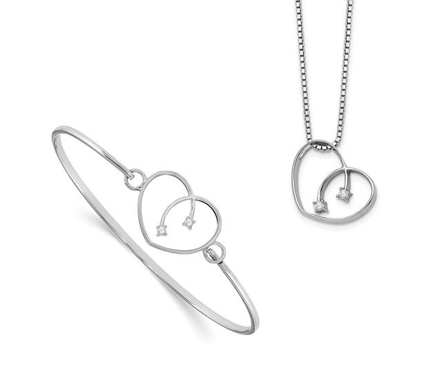  New Generations Sterling Silver Diamond Heart Necklace/Bracelet Set