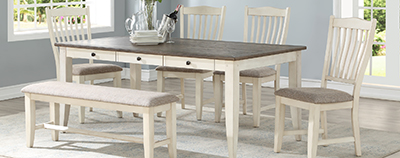 Lakewood Dining Table, Bench & 4 Chairs