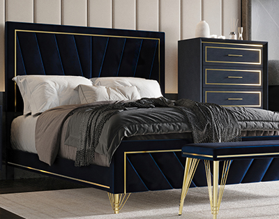 Royal Blue/Gold King Bed 0