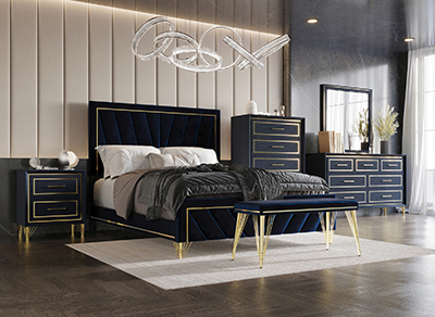 Royal Blue/Gold Queen Bedroom Set 0