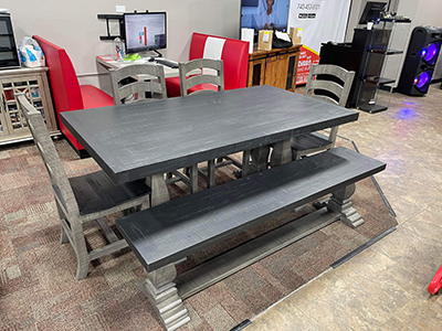 Million Dollar Rustic Gray/Midnight table with 4 chairs/1 bench 