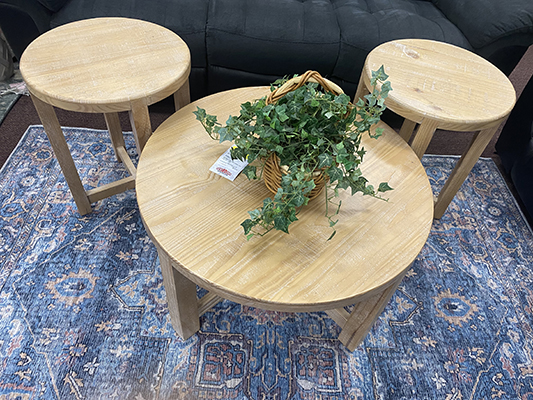 Native Pine Round Cocktail Table 2 End tables 
