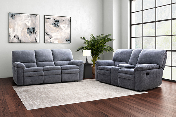 Artemis Fuzzy Grey Dual Reclining Sofa & Loveseat