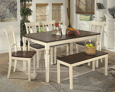 Cottage Whitesburg Dining Table 4 Chairs and Bench