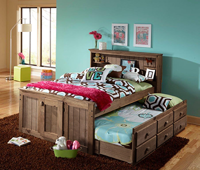 Full Bookcase Bed with Twin Trundle in Chestnut