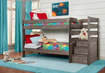 Jr. Staircase Bed Driftwood T/T with 2 Bunkies