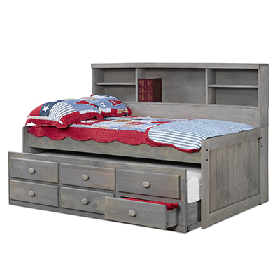 Driftwood twin bookcase day bed w/trundle and 2 bunkies