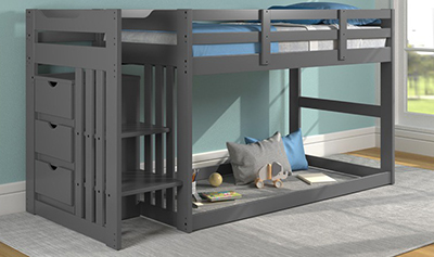 twin/twin stair bunk low loft-gray  0