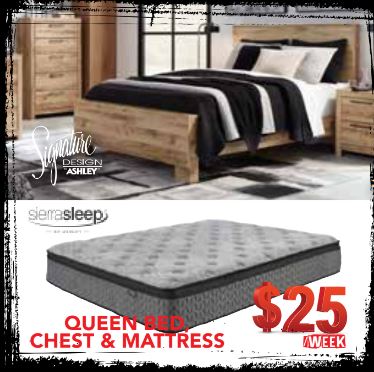 Queen Bed, Chest, and Mattress 