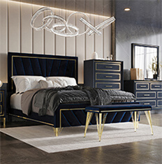 Royal Blue/Gold Queen Bedroom Set