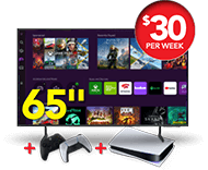 65" Samsung Gaming TV with <br>Playstation 5 Console and <br>XBOX Controller