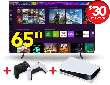 65" Samsung Gaming TV with <br>Playstation 5 Console and <br>XBOX Controller
