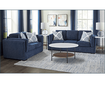 MATCHING TABLES, LAMPS AND RUG INCLUDED! - Evansley Sofa and Loveseat in Navy